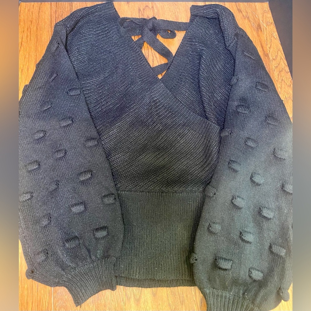 NWT Closet Candy Chic‎ Black V-Neck Sweater with Textured Sleeves